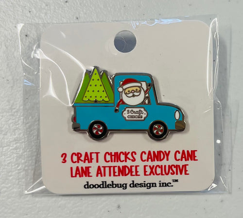 Doodlebug 3CC Exclusive Pin Candy Cane Lane Retreat Santa Pin