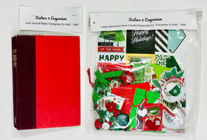 Junk Journal Base Book & Coordinating Ephemera Pack Evergreen & Holly Red