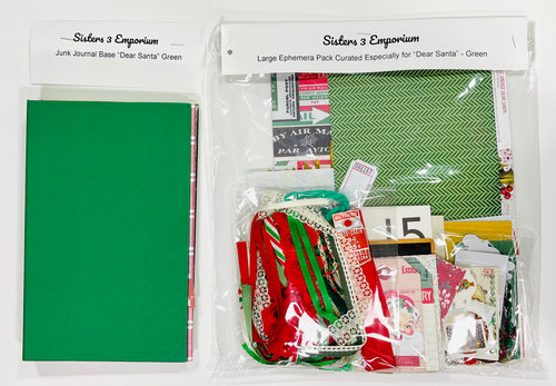 Junk Journal Base Book & Coordinating Ephemera Pack Dear Santa- Green