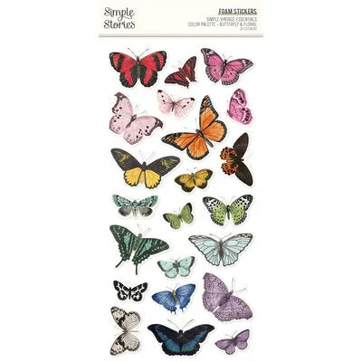 Simple Stories Vintage Essentials Color Palette Foam Stickers Butterfly and Floral
