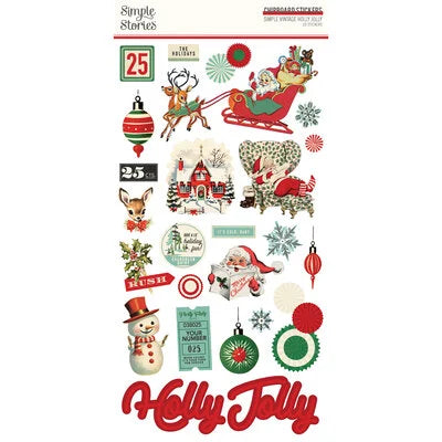 Simple Stories Simple Vintage Holly Jolly Chipboard Stickers
