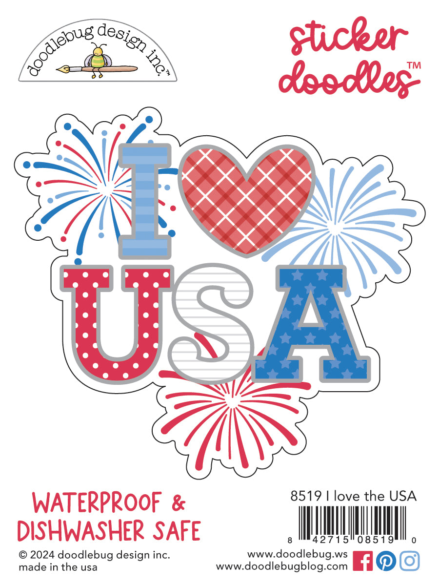 Pre-Order Doodlebug Hometown USA I Love the USA Sticker Doodles