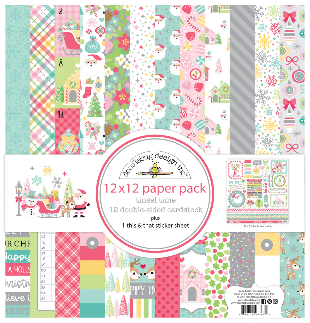 Pre-Order Doodlebug Tinsel Time 12x12 Paper Pack