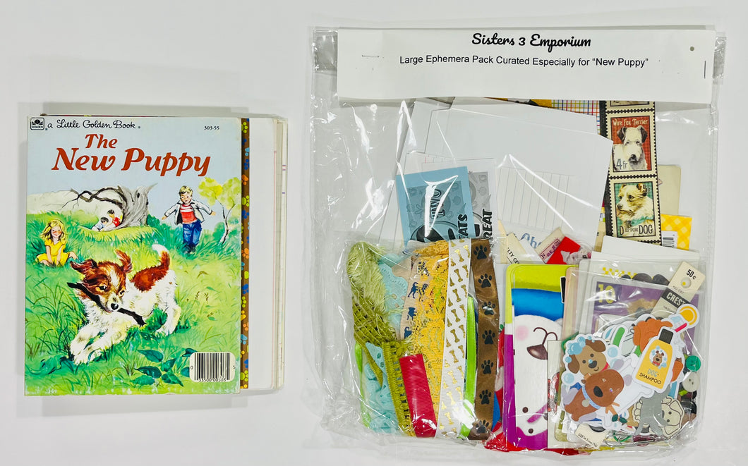 Junk Journal Base Book & Coordinating Ephemera Pack The New Puppy