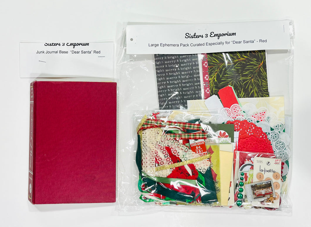 Junk Journal Base Book & Coordinating Ephemera Pack Dear Santa-Red