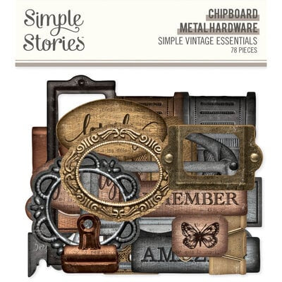 Simple Stories Vintage Essentials Chipboard Metal Hardware