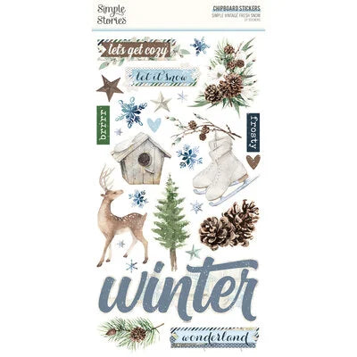 Simple Stories Vintage Fresh Snow Chipboard Stickers