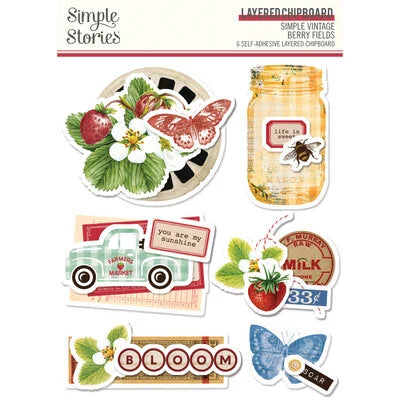 Simple Stories Simple Vintage Berry Fields Layered Chipboard Stickers