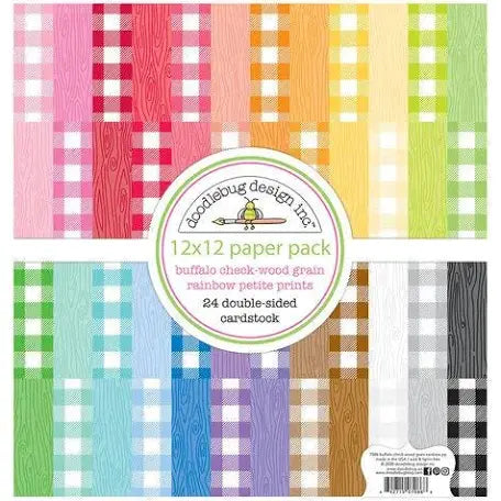 Doodlebug 12x12 Cardstock - Plaid-Polka Dot (Rainbow Petite Prints) 24/pack