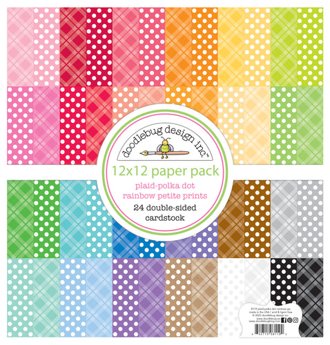 Pre-Order Doodlebug 12x12 Rainbow Plaid-Polka Dot Petite Print