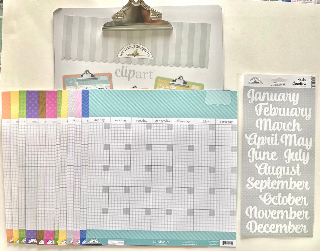 Doodlebug Calendar Page Kit Bundle-includes clipboard